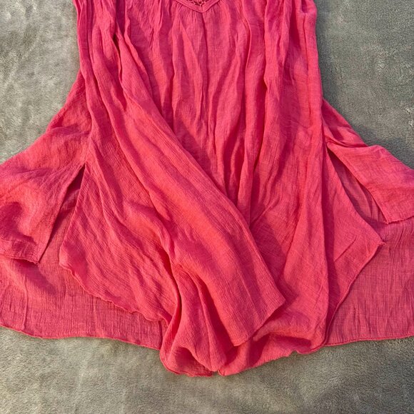 spense blouse top flowy crinkle sleeveless coquette chic pink side slit NB26791 - Picture 4 of 9